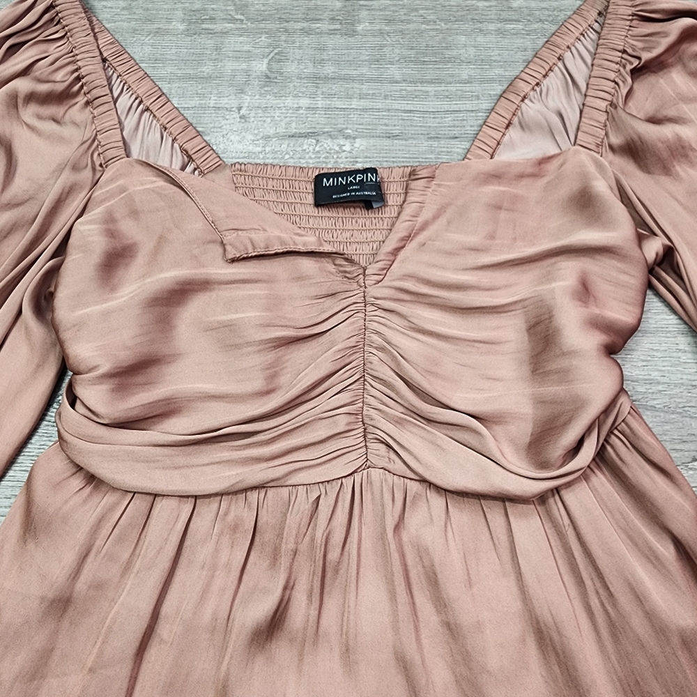 MINKPINK Spencer Satin Tiered Mini Dress Large - Picture 2 of 7